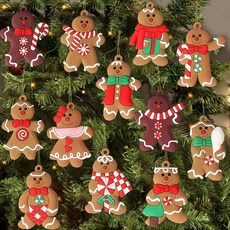 12P세트 모듬 진저브레드 장식 크리스마스 트리용 맨 아기 하우스 할인상품 진저브레드 인형 Ginger bread man 빈티지 스타일 진저브레드 모듬 장식, 12pcs, candy gingerbread ornament