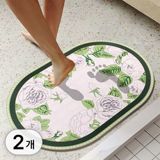 투데이리빙 1+1 빨아쓰는 규조토 발매트 세트 플라워 패턴 폭신 물흡수 매트 인테리어 발판 받침 반원형 타원형 현관 욕실 주방 화장실 소품, 플라워가든 B타입 타원형, 1세트