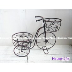 台南佳里 House傢飾 復古古銅色鐵製三輪車花器/花架-中(2籃) 限量款, 古銅色, 3