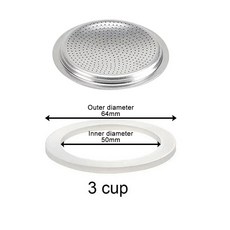 모카포트 에스프레소 커피메이커용 씰링 교체 알루미늄 필터 실리콘 가스켓 키트, 3 cup, 1개, 3 cup China Mainland