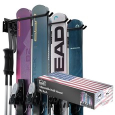 HandT 미국 기반 스키 랙 벽 마운트 보관 랙용 6쌍 보관 차고용 스노우보드 행거 및 홀더 벽용 행거 최대 34kg(75파운드)까지 지탱 후크 3개 블랙 32014