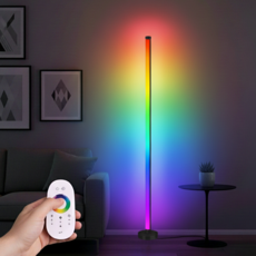 사시한사 RGB 장스탠드 슬림 플로어 스탠드 21가지 조명 효과, 블랙