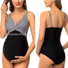 수영복 실내수영장 아쿠아로빅 임부 만삭 호텔, 2XL사이즈 추천 77.5~85kg, 스트라이프-검정색