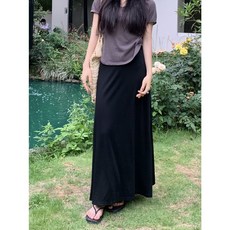 빅사이즈] 여성 H라인 롱스커트 면 스판 데일리 통굽 치마 L~4XL