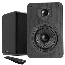LONPOOO 100W HiFi 액티브 책장 스피커 블루투스 4인치 알루미늄 우퍼 12MM 나무 캐비닛 DSP-테크 옵티컬 /RCA / USB / AUX TV PC 턴테이, 60W Active Speaker - Black