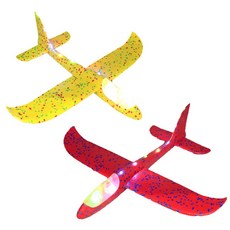 LED 스티로폼 에어 글라이더 비행기 장난감 행글라이더 캠핑장놀이 공원 동력 2개입, LED비행기 2P(빨강+노랑), 1개