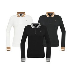 JDX 여성 골프 긴팔 티셔츠 기본 통기성 데일리룩 배색 지퍼 카라티셔츠 3종택1DH2109837