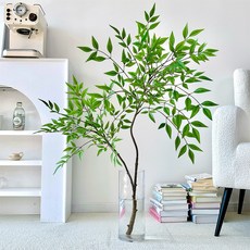 假綠植裝飾仿真南天竹假花擺設室內盆栽擺件客廳輕奢仿生植物造景仿真花永生花人造花乾燥花永不凋零拍照道具假花裝飾居家裝飾, 綠色雙叉1支+大號圓柱瓶, 1個