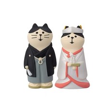 신혼부부선물 일본 신랑신부 고양이 커플 마그넷 피규어 2P 세트, 신랑+신부