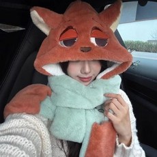 【台灣熱銷Top1】【台灣出貨】保暖帽 毛絨帽 防風帽冬款狐狸尼克可愛加厚雷鋒帽女冬季新款加絨帽圍脖手套三件套機車帽 大, 兔子朱迪三件套（加厚保暖）, 1個