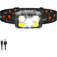 BeaMystGear 헤드램프 충전식 LED 400루멘레드 & 화이트 라이트 포함 8가지 모드 USB-C 충전 IPX4 방수 기능 러닝 하이킹 낚시 캠핑용, Black, 1