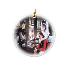 Rikki Knight James Tissot Art Bad New (분리) 디자인 라운드 도자기 양면 크리스마스 장식품 282475