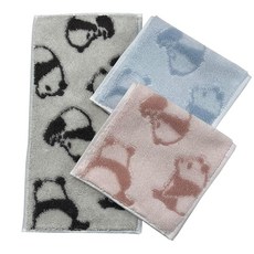 이마바리 타월 손수건 3장 세트 하프 사이즈 팬더 무늬 13x25cm 일본제 귀여운 귀엽다 면 100% 포켓 사이즈 그냥 좋은 어린이 성인 유치원 보육원 키즈 동물 무늬 동물 무늬, 1개, 상세페이지 참조