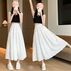 Asure 여자 펀칭 레이스 롱스커트 밴딩 하이웨스트 캉캉스커트