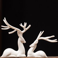 仿真迎客松造景大型綠植羅漢室內松樹酒店樓梯下裝飾假樹擺件陶瓷, 1個, 一路相伴[白鹿一對]