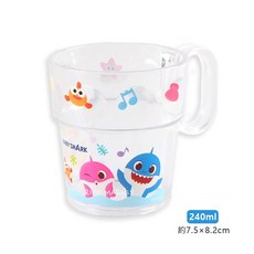 里和 lilfant 韓國製 碰碰狐 鯊魚家族 304不鏽鋼 學習筷 叉子 湯匙 餐盤 兒童餐具組, 1個, 單耳透明杯240ml, 黃色