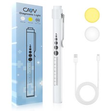 CAVN 간호사 .를 위한 동공 게이지 LED 펜라이트가 있는 충전식 펜 라이트 웜/화이트 USB 의료용 펜라이트 간호 학생용 선물 (화이트) 348007