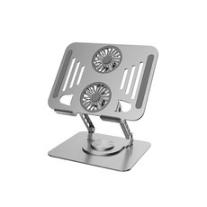 듀얼 팬 쿨러 노트북거치대 높이조절 360도 회전 태블릿 호환, 은색