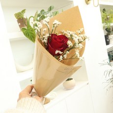 [모리앤]행복가득생화 한송이 장미꽃다발, 1개, 레드