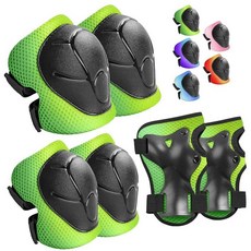 Wemfg아동용보호장비세트무릎패드 만3-14세아동용유아무릎및팔꿈치패드 손목보호대포함 3in1스케이트 사이클링 자전거 롤러블레이드스쿠터용124833, 그린-라이트 그린