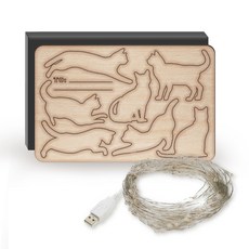 貓咪造型木製留言卡與星空燈串, 1個, 5公尺星空燈+木製萬用卡一張