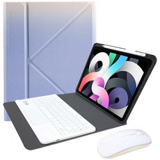 Powerway iPad 10.9吋(Air5/Air4)專用藍牙鍵盤皮套組，立控設計多角度支撐，附贈同色無線滑鼠，一年保固, 彩藍色(白色鍵帽/白色滑鼠), 巧克力式鍵帽