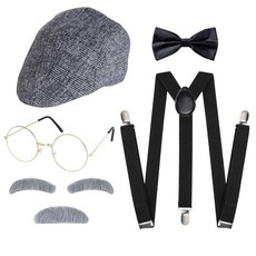 Haakong 노인 코스튬 세트 100일 학교 할아버지 성인용 뉴스보이 모자 1920년대 액세서리 할로윈 드레스 업 파티용 (빈티지)