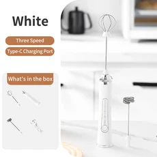 2in1 키트 휴대용 우유 거품 메이커 충전식 베이킹 믹서 우유 거품기 커피 라떼 카푸치노용, 01 White 2 Whisk