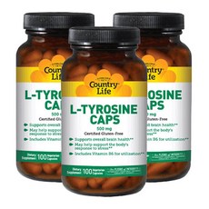 Country Life L-酪胺酸蛋白質素食膠囊 500mg, 100 件, 3個