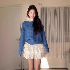 투니스 여성 캐주얼 루즈핏 단색 트위스트 니트 스웨터