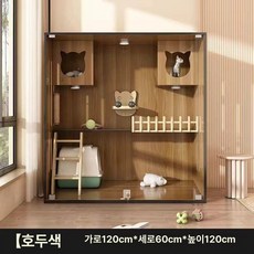 고양이 빌라 캣타워 호텔장 하우스 케이지 월넛 놀이터 90x60x60cm, 배송-자체 설치 강화-통풍, 1개