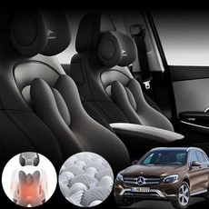 벤츠 300(X253)(15~) X253 15~ 차량용 3D 인체공학 목 허리 쿠션 세트 블랙 1개