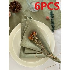 리넨 폴리에스터 단색 냅킨은 레스토랑 주방 테이블 휴일 파티 장식에 적합합니다, 1개, 1개, 6. Light green 6pcs