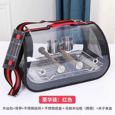 앵무새 가방 산책 휴대용 조류 투명 육각 백팩, M, 1개, 고급형 레드