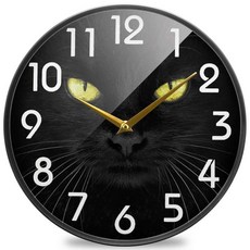 Naanle 축구장 축구공 원형 벽시계 30.5cm(12인치) 무소음 배터리 작동 쿼츠 아날로그 조용한 책상 시계 가정 사무실 학교용, 고양이