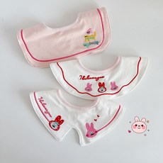 ins韓版秋季新款棉質嬰兒圍嘴刺繡圍兜寶寶口水巾男童女童口水兜, 1個, 刺繡純棉紅耳兔套裝:一個