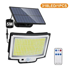 318 LED 솔라광 벽등 야외 모션 센서 솔라 펜스 조명 3가지 조명 모드 정원용 솔라열 보안등, 318 LED 1pc