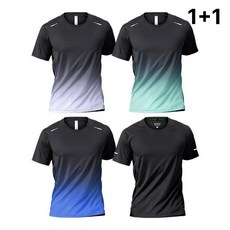 남성 아이스 실크 여름 얇은 반팔 운동 티셔츠 루즈핏 런닝 트레이닝 1+1