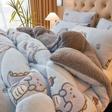 양털 벨벳 담요 겨울 이불 학생 싱글 침구 코어 폴리에스터 섬유 재 봄 가을, H. 벨벳 겨울 이불-동화마을-화이트