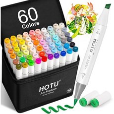 HOTU 알코올 마커 브러시 팁 및 샤이즐 60색 이중 끝 아트 세트 성인 예술가를 위한 아늑한 색칠책과 함께 매끄러운 블렌딩 가능 CPC 인증, 60