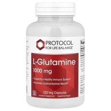 Protocol for Life Balance L-Glutamine 1000mg Veg Capsules 프로토콜 포 라이프 밸런스 L-글루타민 1000mg 베지 캡슐, 3개, 120정