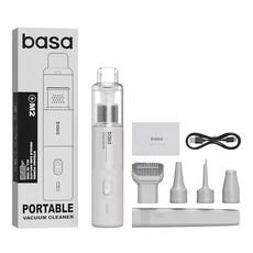 BASA 휴대용 자동차 청소기 12000Pa 4-in-1 무선 청소기 및 에어 더스터 25분 런타임의 미니 휴대용 진공청소기 HEPA 필터 및 자동차 가정 사무실 반려동, White
