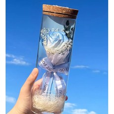 투명 소원병 꽃다발 시들지 않는 꽃 배합 LED무드등 생일 선물 명절 선물, 블루화이트 로즈A