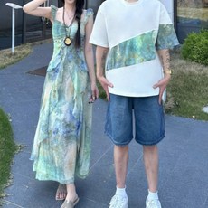 커플 시밀러룩 셔츠 원피스 바캉스 웨딩촬영 여행 하와이안 드레스 패밀리룩 휴양지 긴팔 반팔