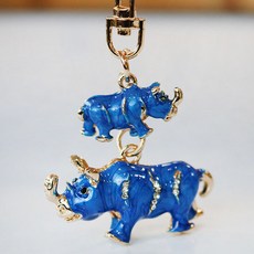 액운방지 푸른 코뿔소 열쇠고리 코뿔소장식 액운부적 사고부적 차키고리 가방고리, 블루, 무료기본포장