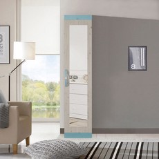 솜씨방 심플 친환경 E0 400 거울틈새옷장(이단봉형) 낮은 신혼부부 원룸, 워시블루