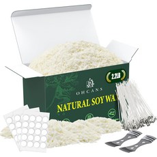양초 제조 용품용 왁스 소이 2.2파운드 내추럴 플레이크 키트용 파라핀 면 윅 100개 & 스티커 홀더 2개, 2.2 lbs