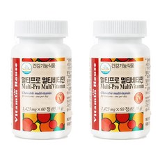 비타민하우스 멀티프로 멀티비타민 츄어블 온가족 종합 영양제 씹어먹는 맛있는 캔디, 60정, 2개