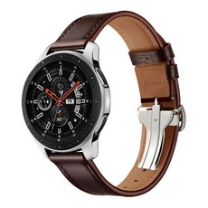 엔인원 갤럭시워치 호환 가죽 스트랩 싱글폴딩 디버클 시계줄 20mm, 실버 디버클 / 다크브라운 스트랩(20mm)