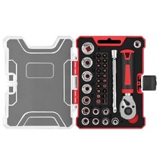 tinduo 1/4 라쳇렌치+비트 세트 35pc 소켓 렌치 복스연결대 복스알 복스핸들 오토바이 자동차 정비 자전거 가구 조립용, 1세트, 소켓 렌치+비트+소켓+연장바+클립(종35개)